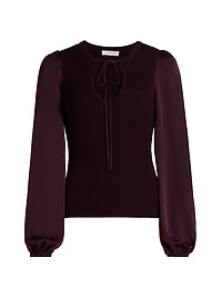 Shelly Ribbed-Knit Balloon-Sleeve Sweater