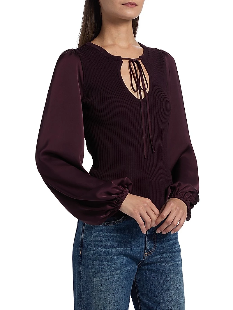 Shelly Ribbed-Knit Balloon-Sleeve Sweater