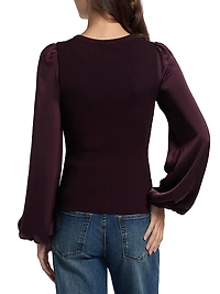 Shelly Ribbed-Knit Balloon-Sleeve Sweater