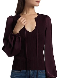 Shelly Ribbed-Knit Balloon-Sleeve Sweater