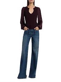 Shelly Ribbed-Knit Balloon-Sleeve Sweater
