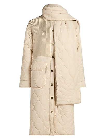 Melaine Quilted Rib-Knit Scarf Coat