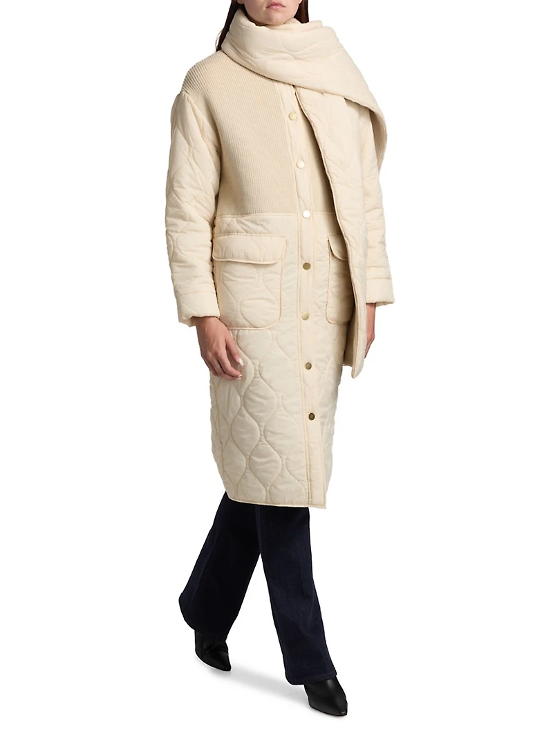 Melaine Quilted Rib-Knit Scarf Coat