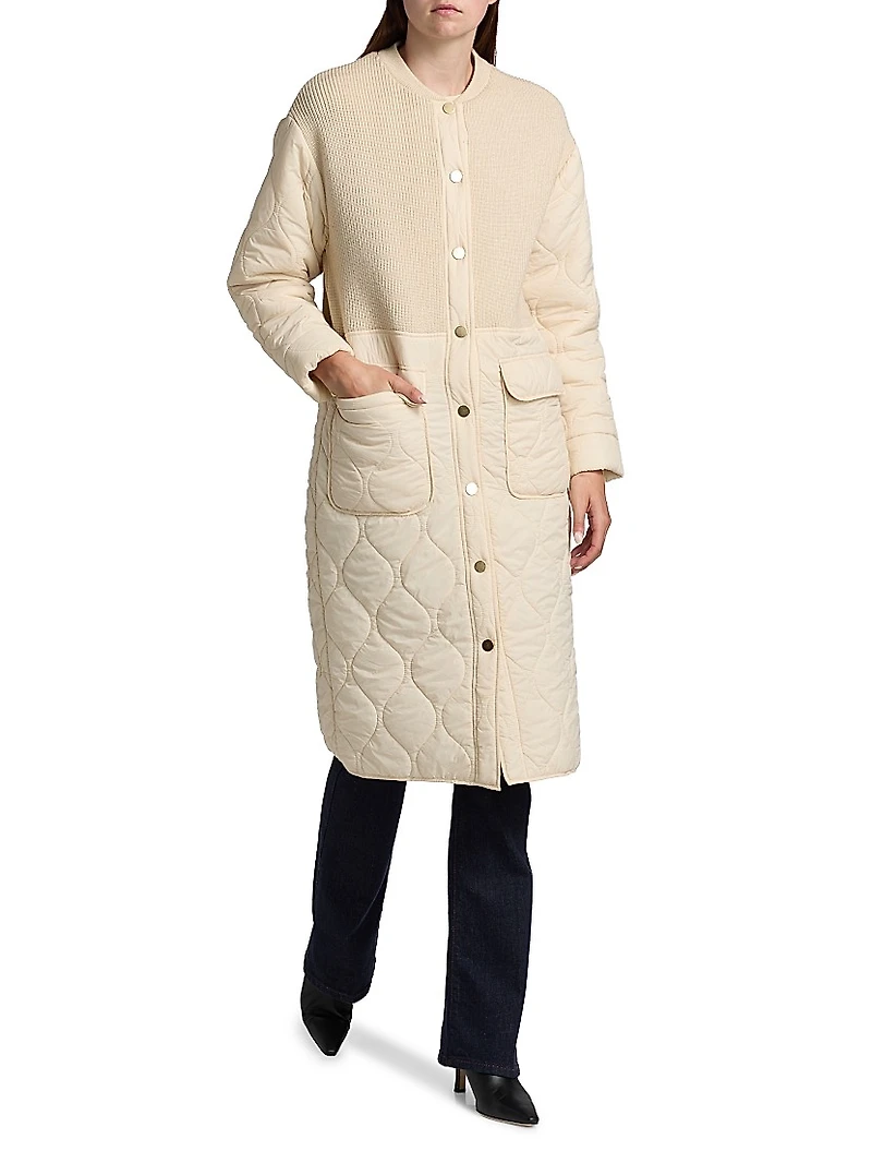 Melaine Quilted Rib-Knit Scarf Coat