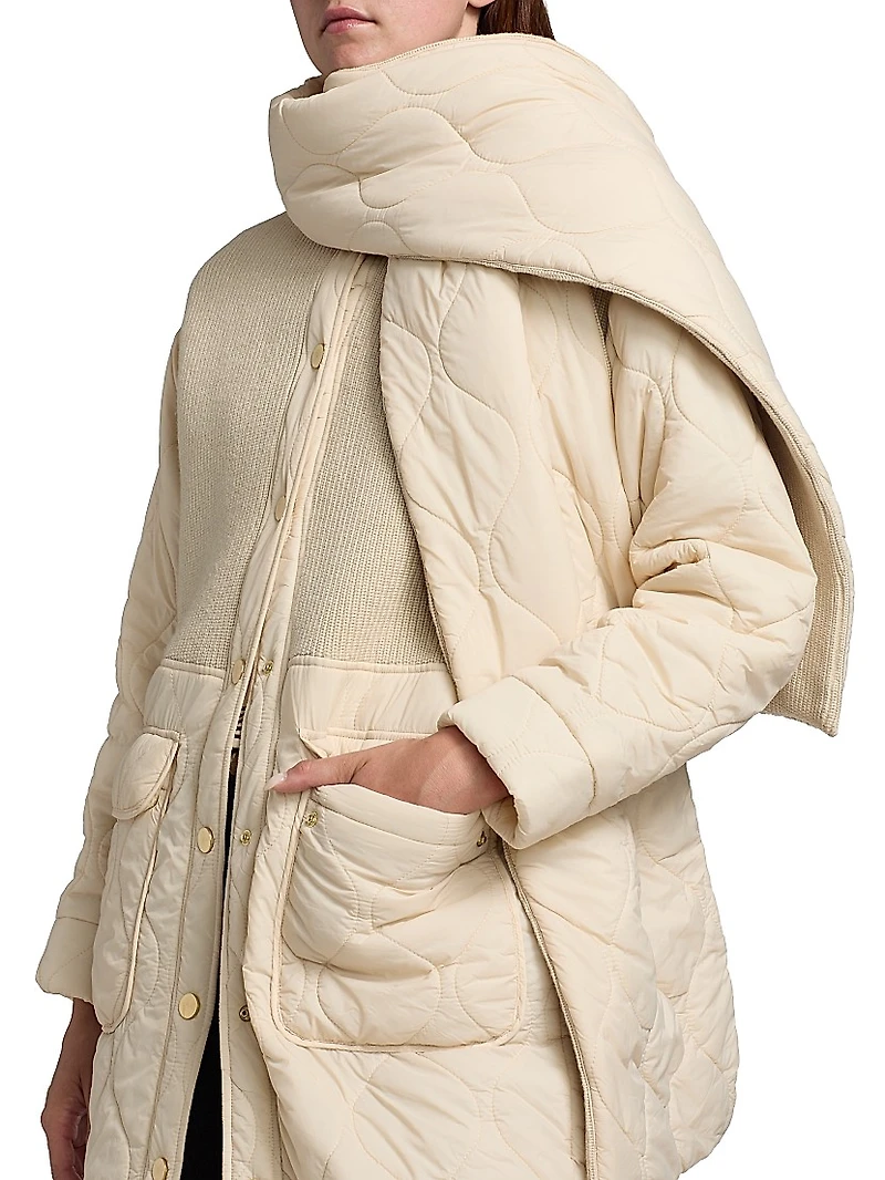 Melaine Quilted Rib-Knit Scarf Coat