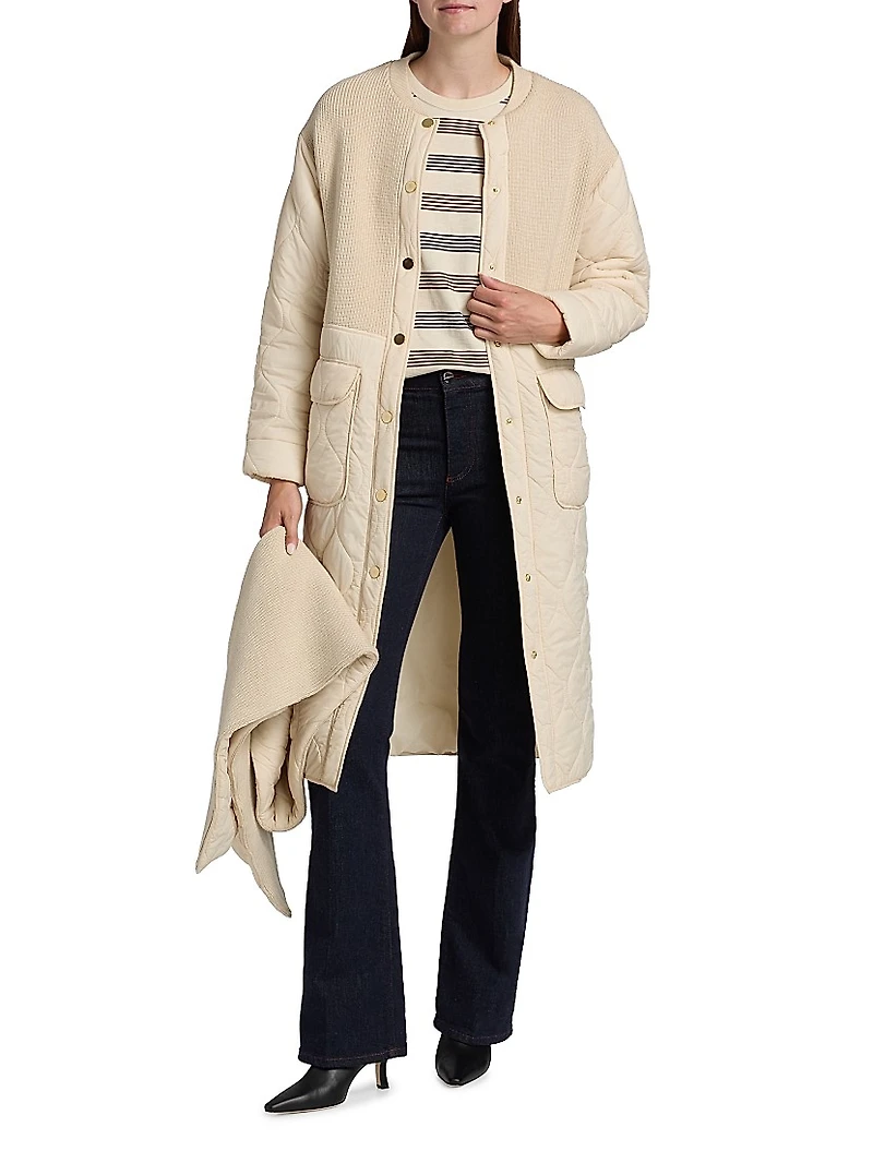 Melaine Quilted Rib-Knit Scarf Coat