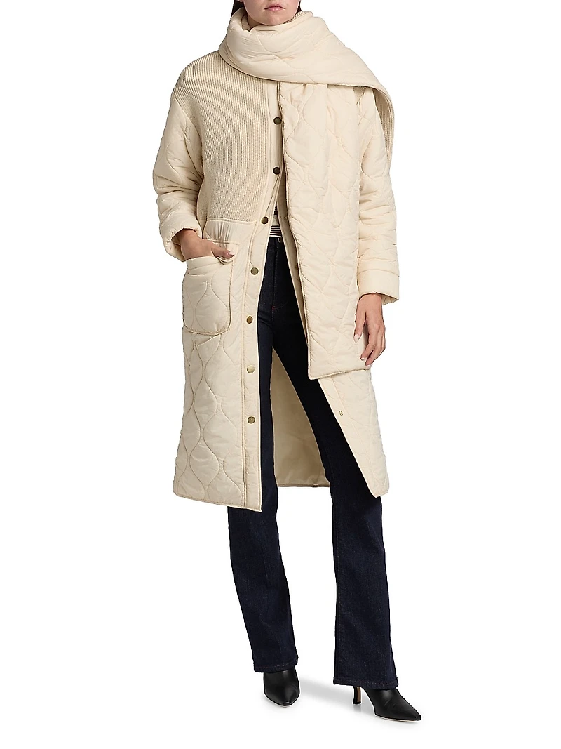 Melaine Quilted Rib-Knit Scarf Coat
