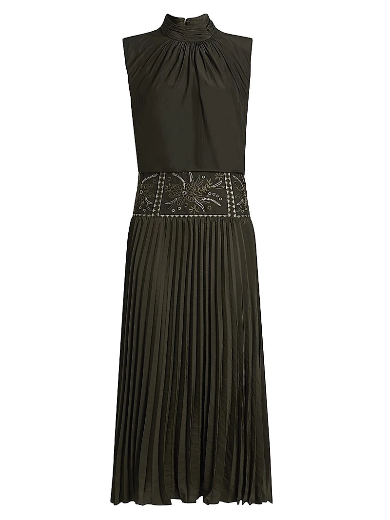 Kimberly Embroidered Pleated Midi-Dress