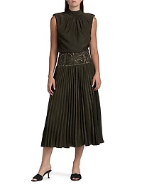 Kimberly Embroidered Pleated Midi-Dress