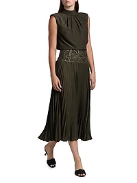 Kimberly Embroidered Pleated Midi-Dress