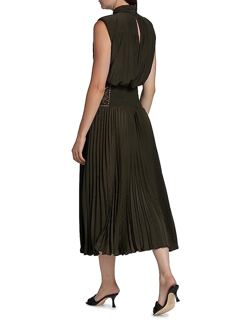 Kimberly Embroidered Pleated Midi-Dress