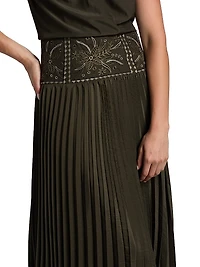Kimberly Embroidered Pleated Midi-Dress
