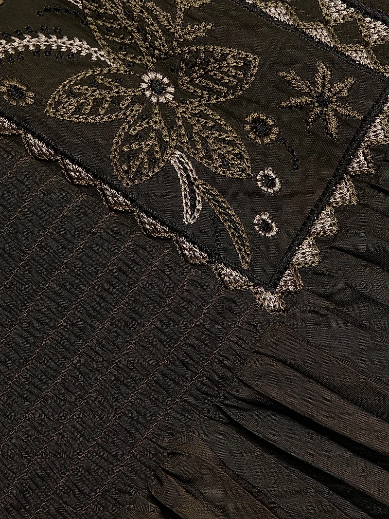 Kimberly Embroidered Pleated Midi-Dress