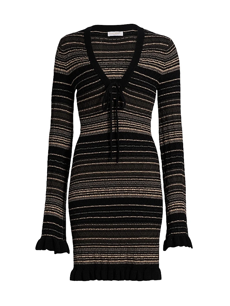 Mary Striped Merino Wool-Blend V-Neck Minidress