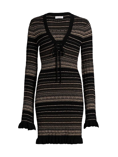 Mary Striped Merino Wool-Blend V-Neck Minidress