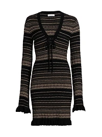 Mary Striped Merino Wool-Blend V-Neck Minidress