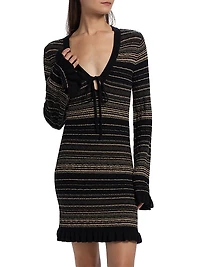 Mary Striped Merino Wool-Blend V-Neck Minidress