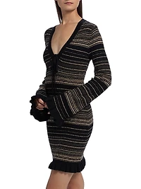 Mary Striped Merino Wool-Blend V-Neck Minidress