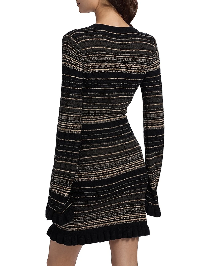 Mary Striped Merino Wool-Blend V-Neck Minidress