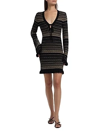 Mary Striped Merino Wool-Blend V-Neck Minidress