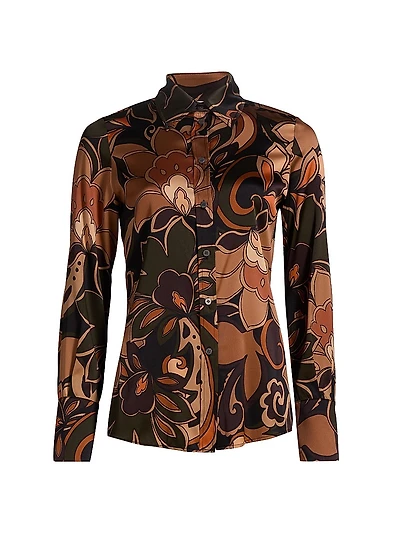 Victoria Retro-Printed Stretch-Silk Shirt