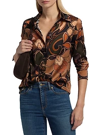 Victoria Retro-Printed Stretch-Silk Shirt