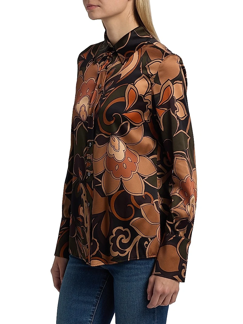 Victoria Retro-Printed Stretch-Silk Shirt