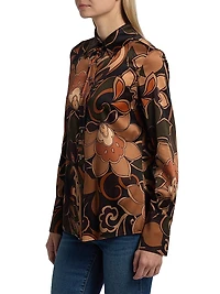 Victoria Retro-Printed Stretch-Silk Shirt