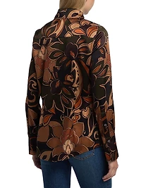 Victoria Retro-Printed Stretch-Silk Shirt