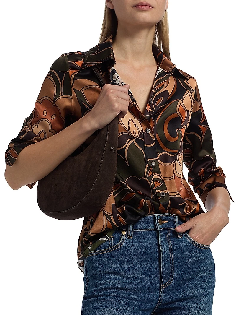 Victoria Retro-Printed Stretch-Silk Shirt