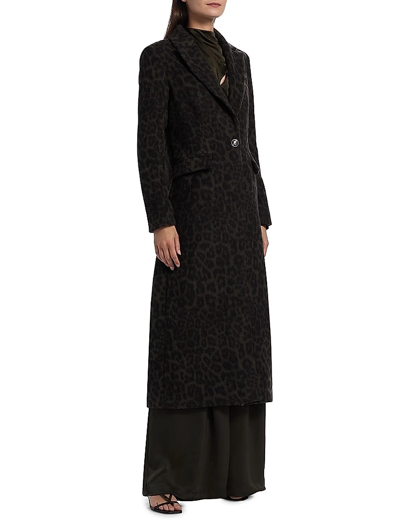 Julia Leopard Print Wool-Blend Coat