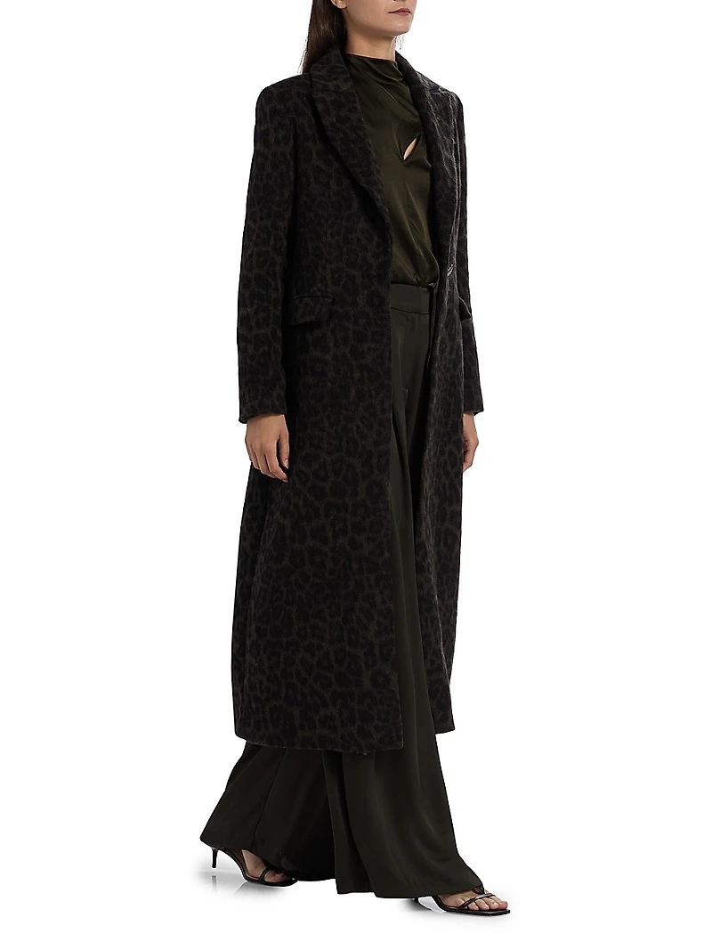 Julia Leopard Print Wool-Blend Coat