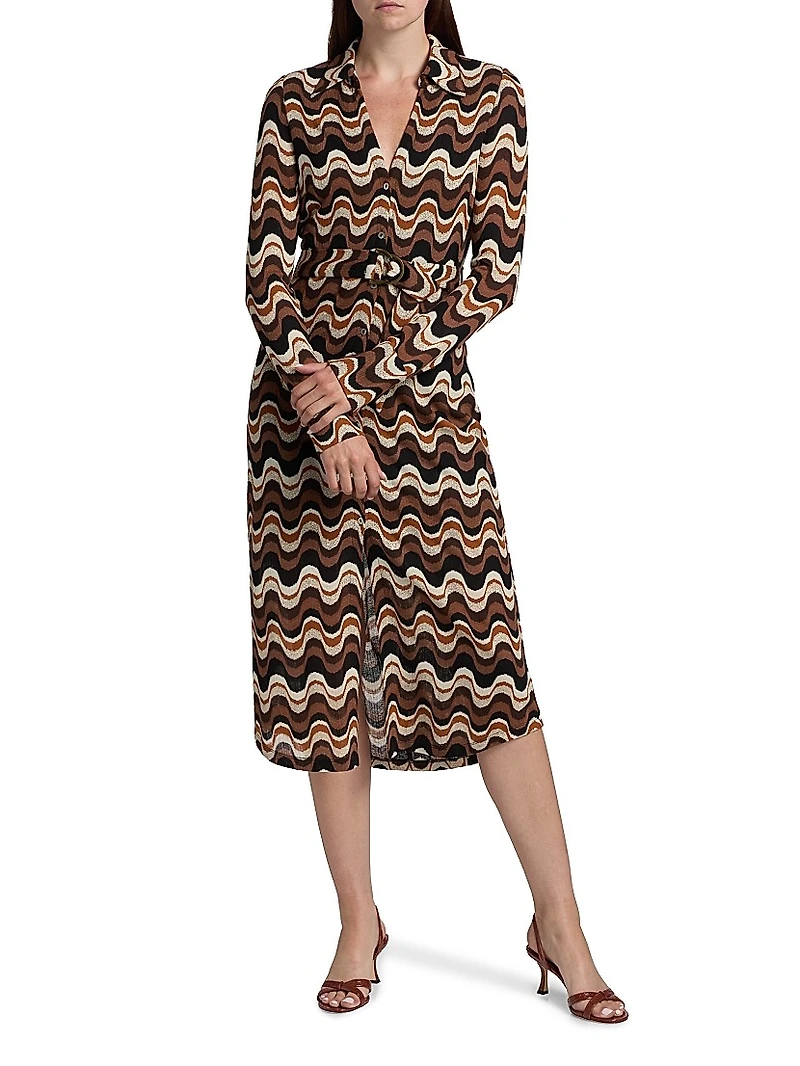 Lydia Swirled Belted Midi-Dress