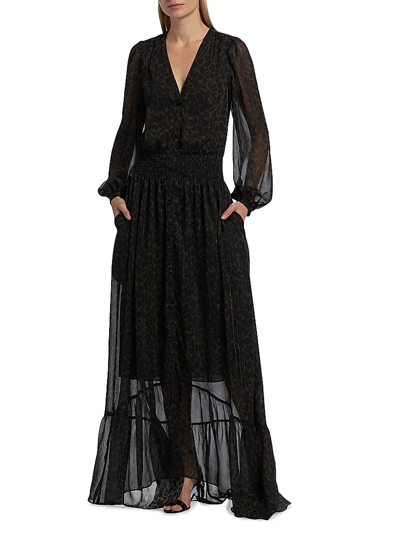 Teresa V-Neck Long-Sleeve Maxi Dress