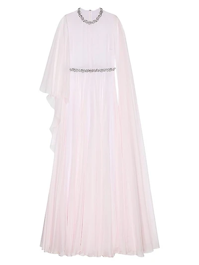 Draped Evening Dress in Chiffon with Crystals and Cape