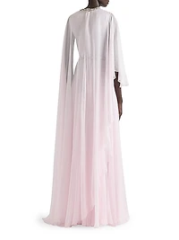 Draped Evening Dress in Chiffon with Crystals and Cape