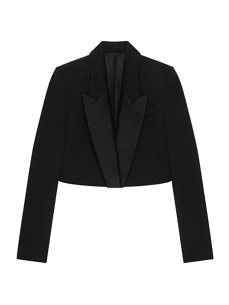 Cropped Suit Jacket Wool with Satin Collar