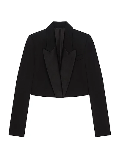 Cropped Suit Jacket Wool with Satin Collar