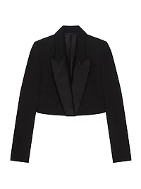 Cropped Suit Jacket Wool with Satin Collar