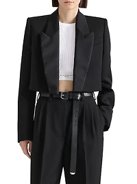 Cropped Suit Jacket Wool with Satin Collar
