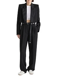 Cropped Suit Jacket Wool with Satin Collar