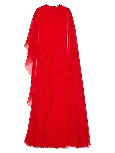 Draped Evening Dress in Chiffon with Cape