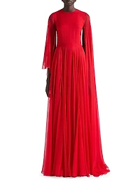 Draped Evening Dress in Chiffon with Cape