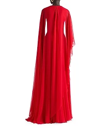 Draped Evening Dress in Chiffon with Cape