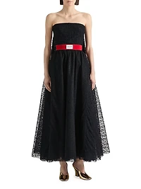 Strapless Evening Dress Lace with Cape