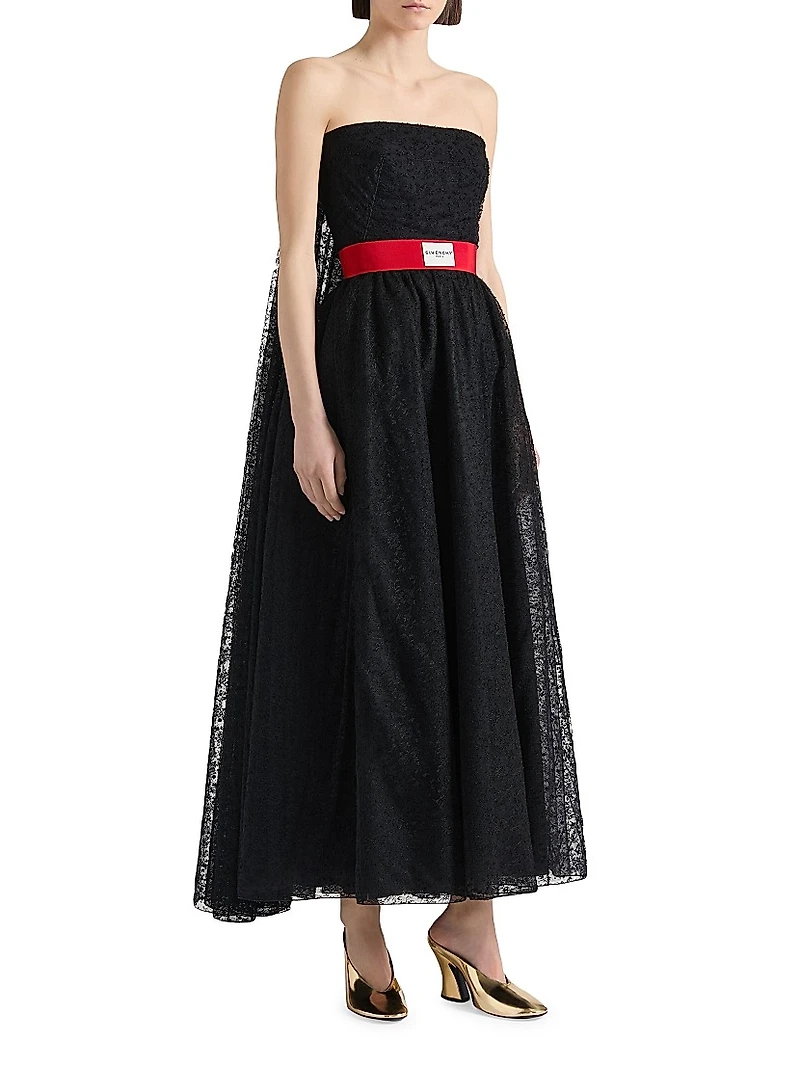 Strapless Evening Dress Lace with Cape