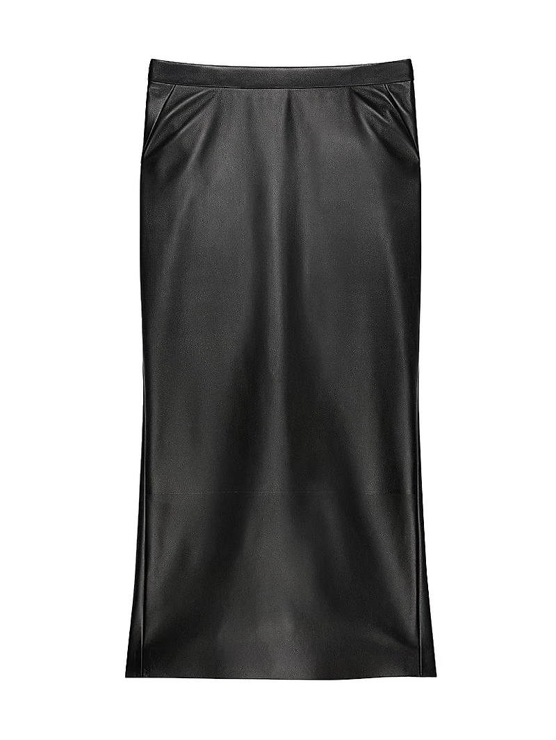 Mid-Length Skirt Nappa Leather with Pleated Back