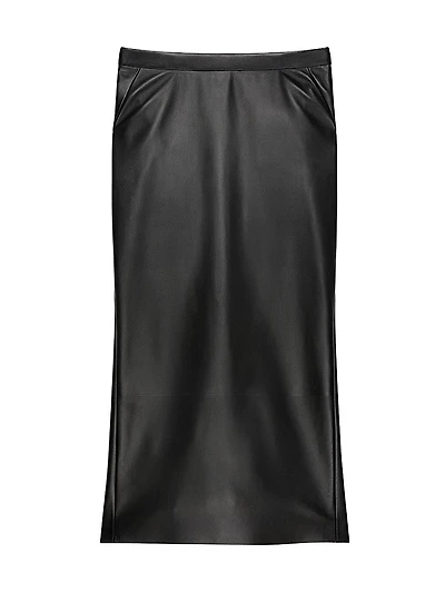 Mid-Length Skirt Nappa Leather with Pleated Back