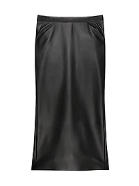 Mid-Length Skirt Nappa Leather with Pleated Back