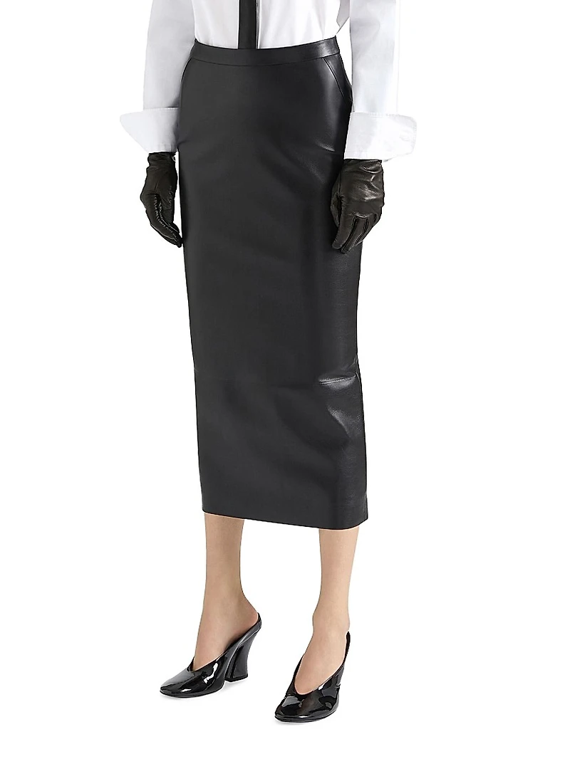 Mid-Length Skirt Nappa Leather with Pleated Back